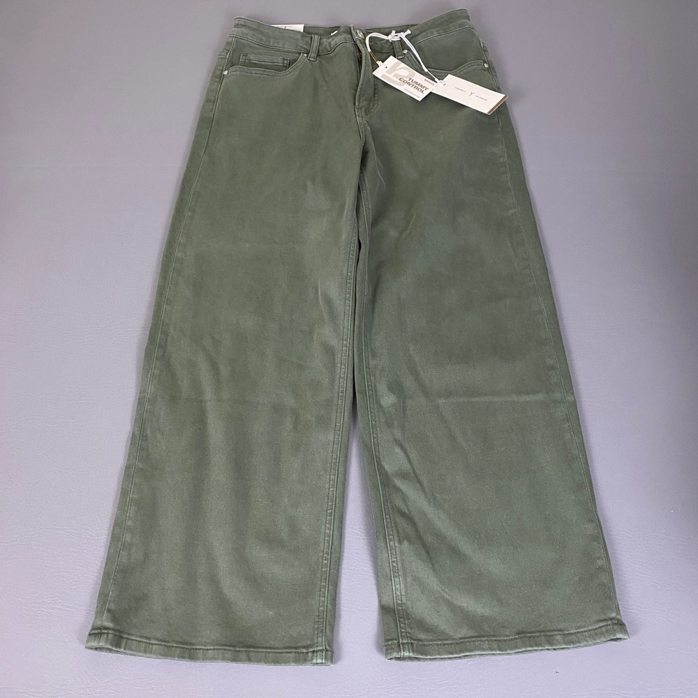 Bayeas Los Angeles Jeans Size 30 Mid Rise Straight Olive Green Tummy Control NEW